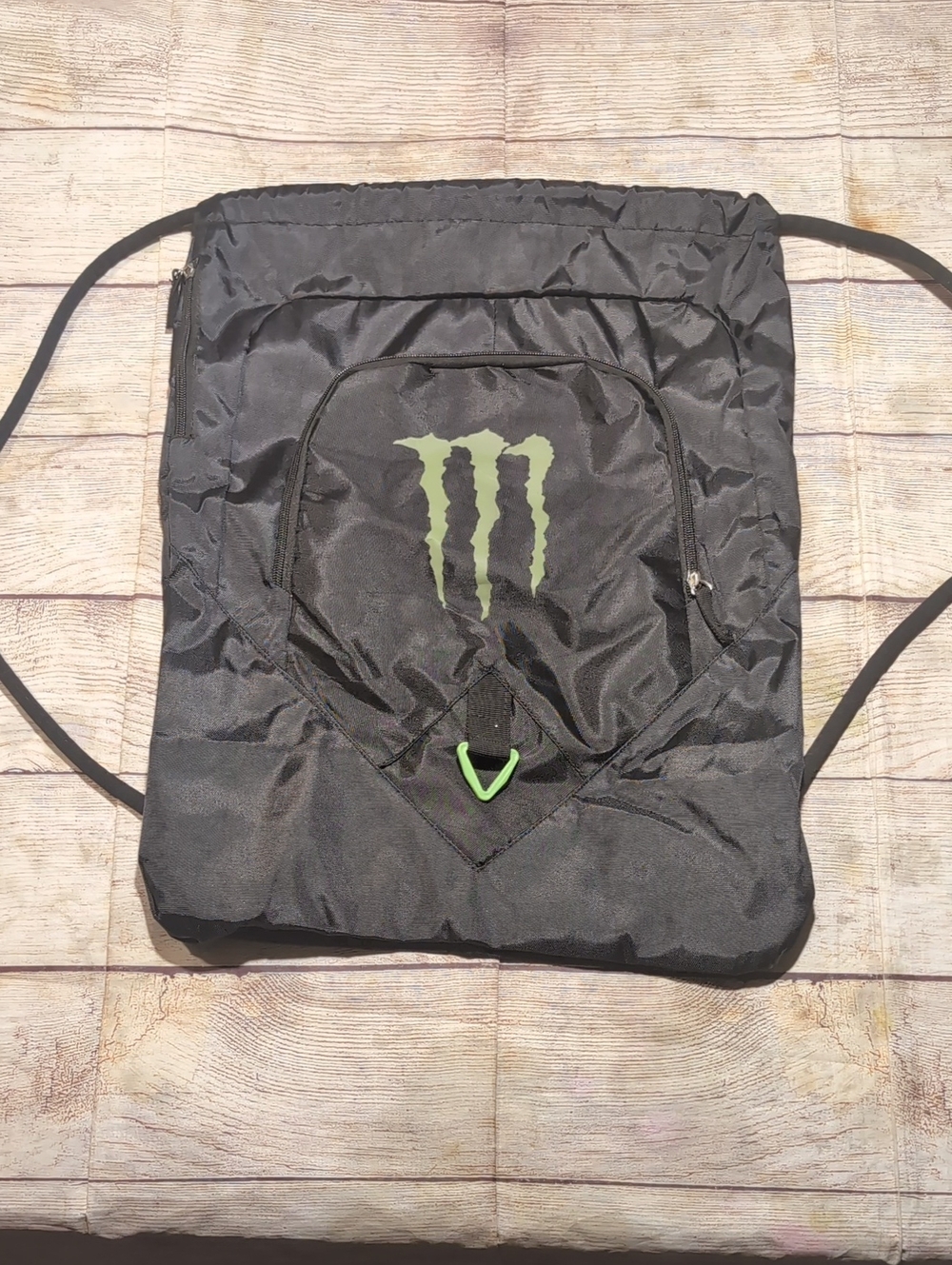 Monster Energy Drink Drawstring Deluxe Cinch Bag Black With Green Claw Logo
